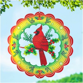 Cardinal Wind Spinners Cardinal Gifts for Women/Men 12 inch 3D Stainless Steel Hanging Wind Spinner Metal Bird Wind Catchers Kinetic Sculpture for Indoor/Outdoor Decor, Yard Art, Garden Decorations