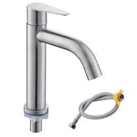 Single Lever Standing Faucet Stainless Steel Single Faucet Hand Washing Bowl Water Faucet Toilet Washbasin Faucet with Mounting Hose Washbowl Faucet Bathroom Vanity Water Saving Tap 2 Types (A: 17cm)