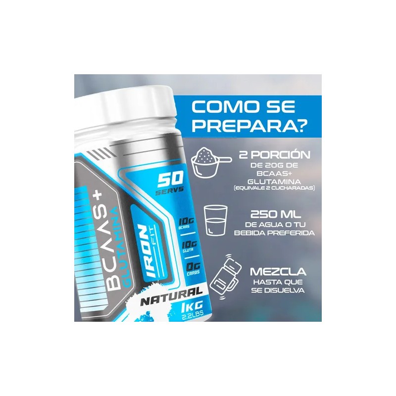Aminoácidos Bcaas Glutamina Iron Fit 1kg Cu 2 Piezas