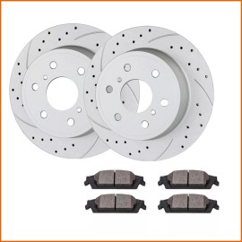 Autopartspconline Rear Drilled Brake Rotors Ceramic Pads for 2014-2019 Chevy Silverado Sierra 1500