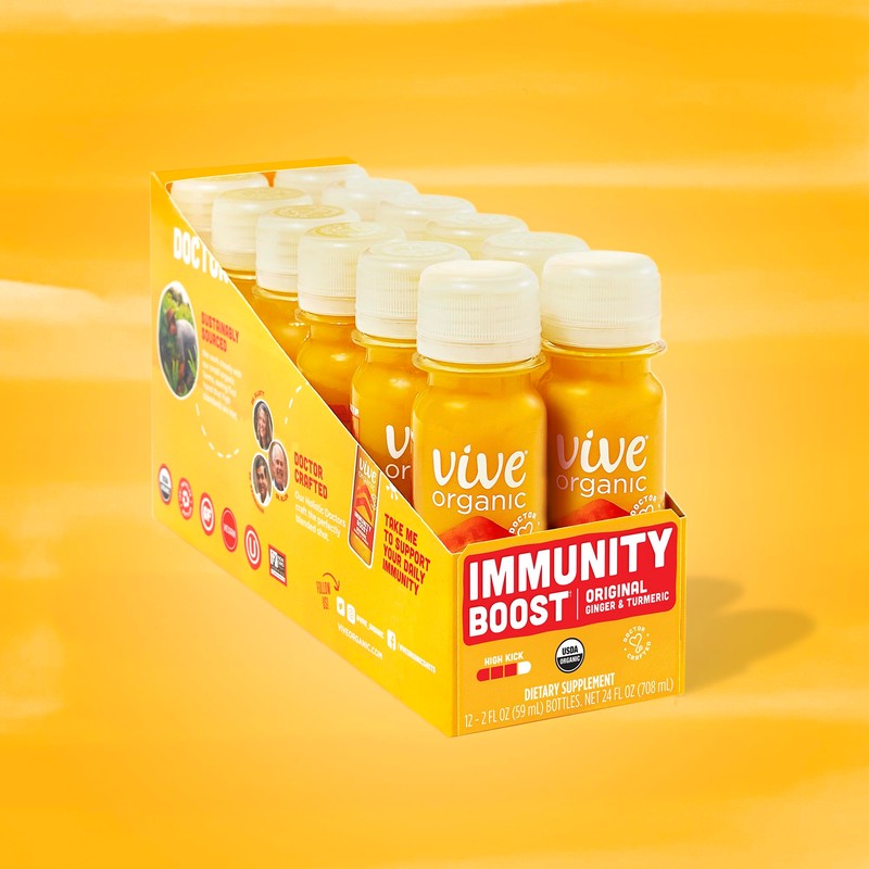 Vive Organic Immune Support Shot, Cold-Pressed Ginger, Turmeric, & Echinacea,