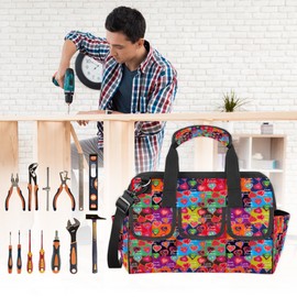 Love Heart Colorful Wide Mouth Tool Bags for Men and Women 14.8-Inch Tool Tote Bag Pouch Heavy Duty Waterproof Tool Organizer Bag with Adjustable Strape