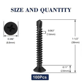 #10 x 1-1/2" Sheet Metal Screws 100Pcs 410 Stainless Steel Flat Head Fast Self Tapping Screws Black Oxide by SG TZH