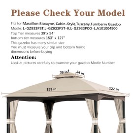 SCOCANOPY Replacement Top for 10x12 FT Gazebo Massillon Biscayne,Cabin-Style L-GZ933PST,Turnberry L-GZ933PCO-L,Tuscany L-GZ933PST-K (Light Beige Ripstop)