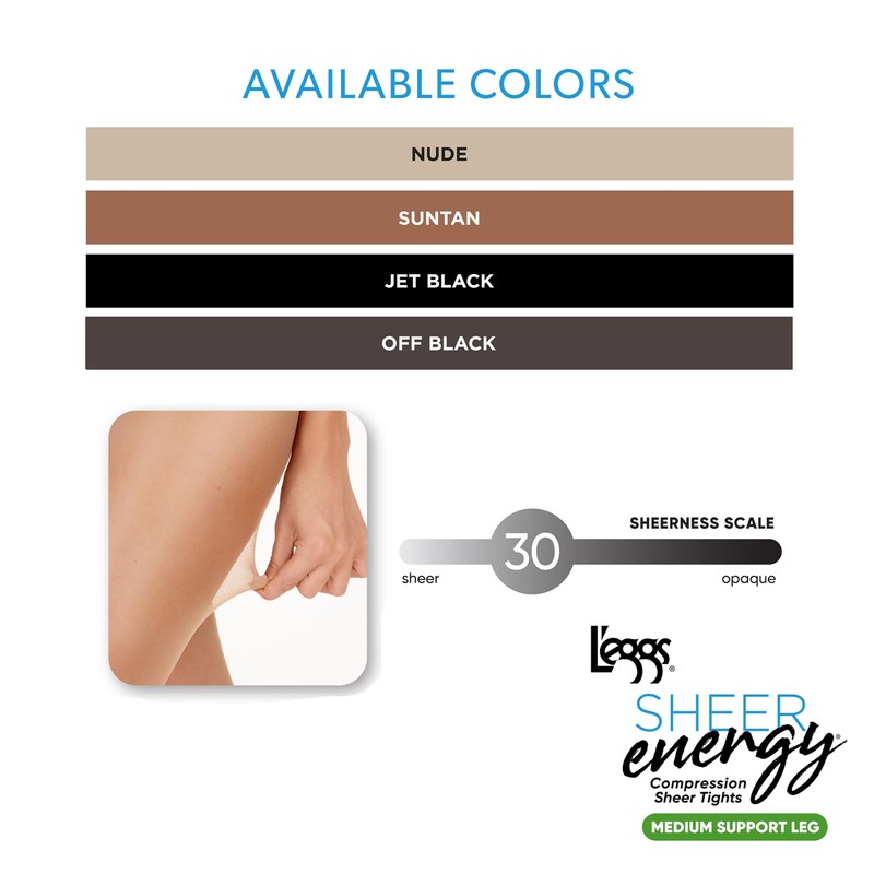 L'eggs Sheer Energy Medium Support Women's Compression Tights, Control Top,