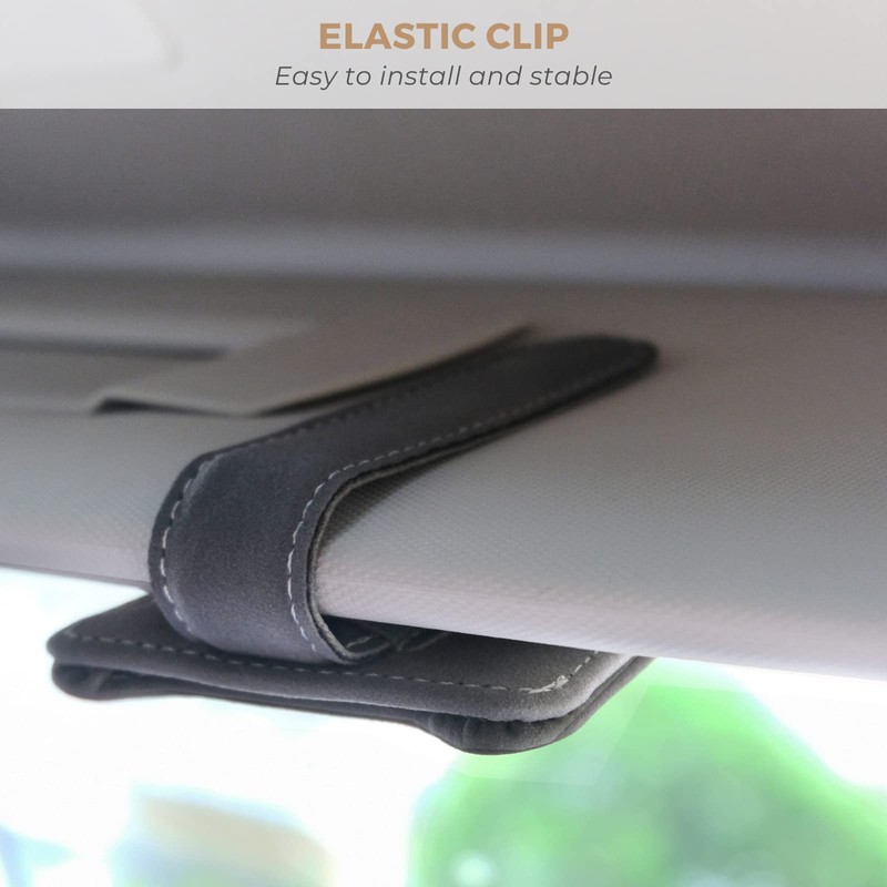 Ompellus Glasses Holder for Car Sun Visor, Multifunctional Leather Eyeglasses