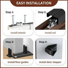 Heavy Duty Bypass Sliding Closet Door Track Hardware 48", 4 FT Aluminium Pocket Door Track Rail Set, Smoothly and Quietly, for 2 Door System,Black