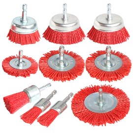 10 Pack Nylon Filament Abrasive Wire Brush Wheel & Cup Brush Set with 1/4 Inch Hex Shank, Nylon Drill Brush Set for Rust Corrosion Paint Removal