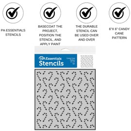 PA Essentials Stencil Candy Cane Pattern for Painting on Wood, Canvas, Paper, Fabric, Wall and Tile, Reusable DIY Art and Craft Stencils for Painting, 6"x6" Inches