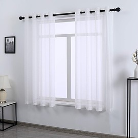 DONREN White Sheer Curtains 63 Inch for Bedroom Luxury Soft Grommet Textured Voile Sheer Curtain Panels for Living Room 2 Panels