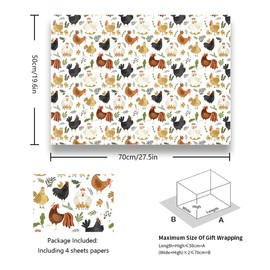 Farm Animal Wrapping Paper For Kids Girls Boys Farming Friends, Rooster Hen Chick Design Gift Wrap Paper for Birthday or Baby Shower, 4 Sheets Folded Flat