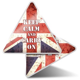 2 x Dreieck-Aufkleber, 10 cm, Aufschrift "Keep Calm Carry On Britain", lustige Aufkleber für Laptops, Tablets, Gepäck, Scrapbooking, Kühlschränke #14515