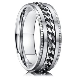 King Will Intertwine 8mm Spinner Ring Silver Edge Serrated Stainless Steel Fidget Ring Anxiety Ring for Men 8.5