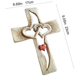 Aatraay Carved Cross Intertwined Hearts Love Wooden Cross Hand Carved Design Wall Hanging Home Living Room Decoration