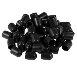 sourcing map 50pcs Rubber End Caps 9mm ID Vinyl Round Tube Bolt Cap Cover Screw Thread Protectors Black