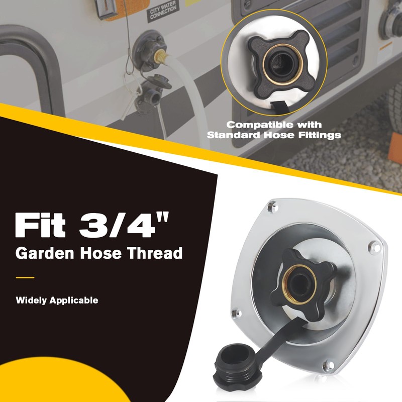 RV City Water Inlet with Pressure Reducing Valve,Chrome Water Fill