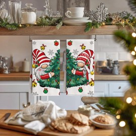 Artoid Mode Trees Snowflakes Gnome Bar Christmas Kitchen Towels Tea Towels, 42 x 65 cm, Microfibre Absorbent Towels Xmas Kitchen Decoration, Set of 2