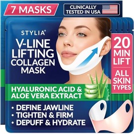Máscaras faciales moldeadoras de línea en V de 7 piezas - Mascarilla de colágeno de hidrogel lifting con aloe vera - Banda antienvejecimiento y antiarrugas - Correa reductora de mentón doble - Hoja de estiramiento facial para contornear, adelgazar y reafirmar