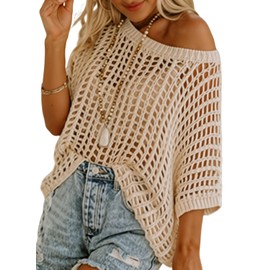 Sidefeel Women's Resort Wear Crochet Tops Hollow Out Pullover Sweater Summer Fashion 2025 Beach Cover Ups Apricot Medium