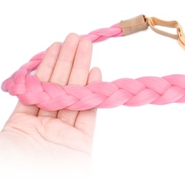 DIGUAN Synthetic Hair Braided Headband Classic Chunky Wide Plaited Braids Elastic Stretch Hairpiece Women Girl Beauty accessory, 55g aHairBeauty (Pink)