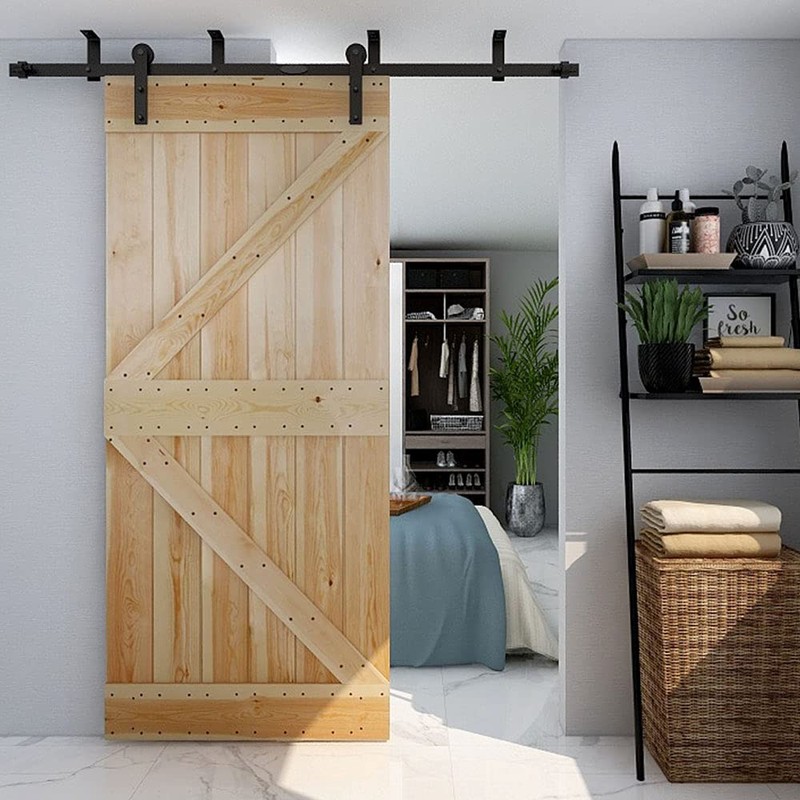 CCJH 6FT Ceiling Mount Bracket Sliding Barn Door Hardware Kit