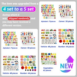PENGFULL 5 Felt Learning Pieces Set,Felt Alphabet Letters Fruits and Vegetables Numbers Community Helpers Transportation Learning Pieces,for Felt Flannel Board, for Toddlers Kindergarten Preschool