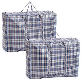 iPEAK Storage Bags Extra Large Heavy Duty Jumbo Laundry Bag Waterproof Dust Resistant Reusable Double Zipper Bag For Moving House Clothing, Wardrobe storage, toys, bedding (2 Blue Check)