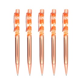Gullor 5 Pieces Floral Ballpoint Pen Metal Flower Pen Dynamic Liquid Flower Pen, Black Ink, Gold