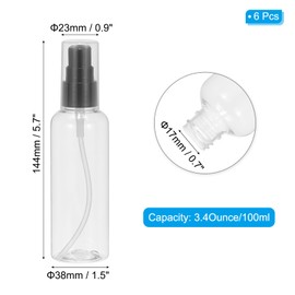 PATIKIL Travel Pump Bottle, 6 Pcs 3.4oz (100ml) Leak Proof Refillable Empty Dispenser Container, Bottle with Pump for Shampoo, Toiletry, Lotion, Cream, Clear