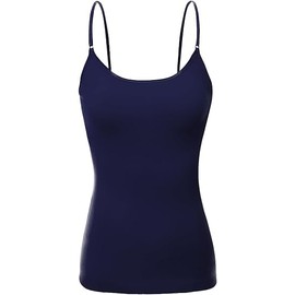 Fashiondio Women Basic Built in Inner Bra Extra Long Spaghetti Cami Adjustable (Large, Black, Navy)