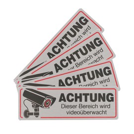 Sarini 4PCS Video Surveillance Sign 12 X 4 Cm Sign Video Surveillance Sticker Video Surveillance Warning Sign For Indoor And Outdoor Use
