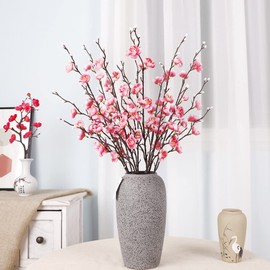 Suandsu 6 Pcs Artificial Plum Blossom Fake Wintersweet Long Stem Plastic Flowers Home Hotel Office Wedding Party Garden Decor 21.5'' High Pink