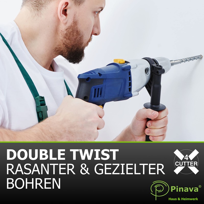 Pinava® SDS Plus Drill Bit Set [Double Twist] - 7-Piece