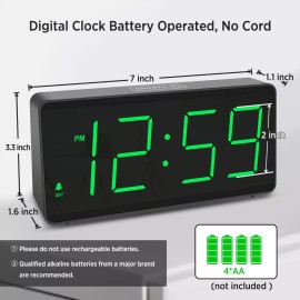 Peakeep Battery Operated Digital Clock, Alarm Clock for Bedrooms - Cordless Large Big...