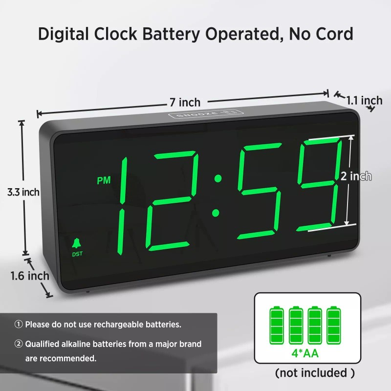 Peakeep Battery Operated Digital Clock, Alarm Clock for Bedrooms -