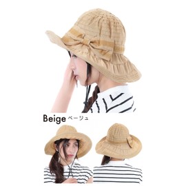 TRAX SHOP UPF50+ 3 Colors, UV Protection Hat with Chin Strap, Straw Hat, Women's, UV Folding, Foldable, Spring, Summer, UV Size, Adjustable, beige