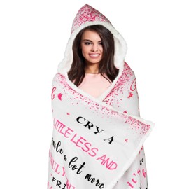 Tapesb Pink Heart Friend Oversized Adult Hooded Blanket 47"x70" Heartfelt Gift for Friends with Pink Heart and Inspirational Message