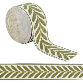 OLYCRAFT 10.9Yards Jacquard Ribbon Trim 2.4 Inch Leaf Pattern Jacquard Polyester Ribbons White Green Leaf Jacquard Woven Embroidery Trim for DIY Sewing Crafts Handmade Bag Belts Clothing Decoration