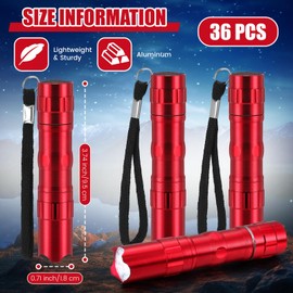 Tujoe 36 Pcs Mini Flashlights Bulk Bright Aluminum LED Handheld Torches with Lanyard Small LED Flashlights for Night Reading Emergency Hurricane Camping Hiking Halloween Party Favors(Red)