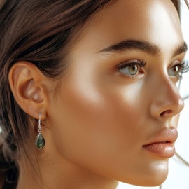 Franki Baker A+ Labradorite Gemstone & Sterling Silver Leaf Shape Drop Earrings. Length: 3.5cm