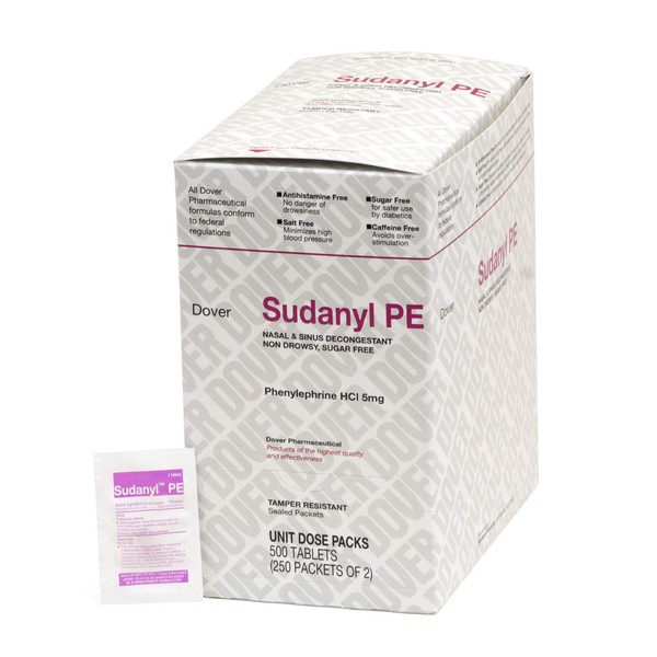 Medique Dover 2125323 Sudanyl PE Decongestant Tablets, 250-Packets of 2, White