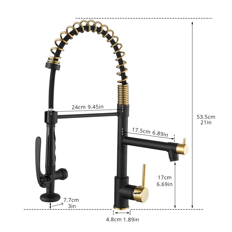 Modern Single-Hole Matte Black with Gold Pull Down Kitchen Faucet