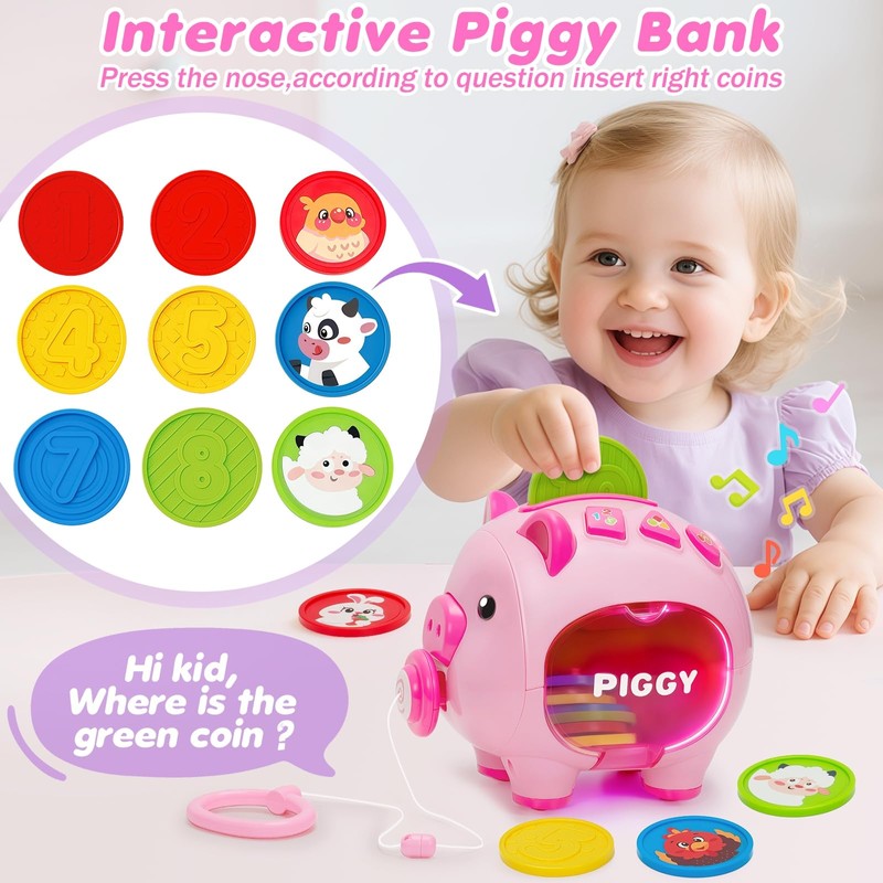 Musical Piggy Bank for Kids, 1 Year Old Learning Toy