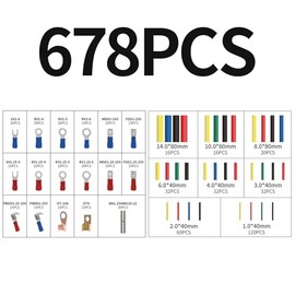 Crimpadora de Terminales Kit 678 Piezas, Juego de Terminales Cable Crimpado con Alicates Pelacables, Conector Eléctrico Alambre Aislado, Surtida para 