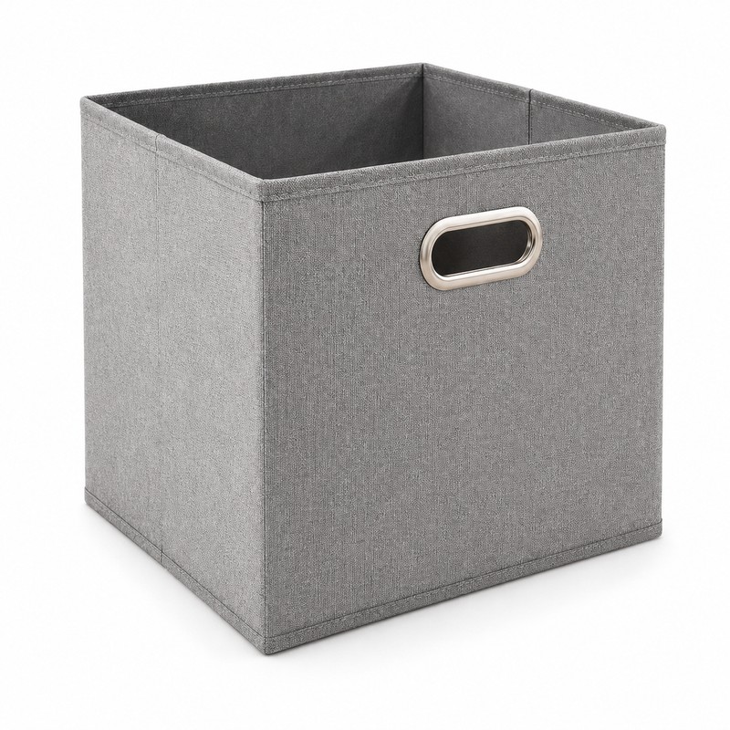 Foldable Fabric Storage Cube Bin with Metal Handles, Gray