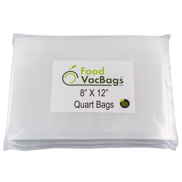 FoodVacBags 100 8" x 12" Quart Vacuum Seal Bags, Food Storage, Food Saver compatible, BPA Free, Commercial Grade, Heavy Duty, Sous Vide Cooking
