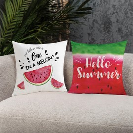 Mimkus Watermelon Throw Pillow Covers 18x18 Inch Set of 4 Hello Summer Cushion Covers Sweet Home Farmhouse Decorative Pillow Cases for Sofa Home Couch Office