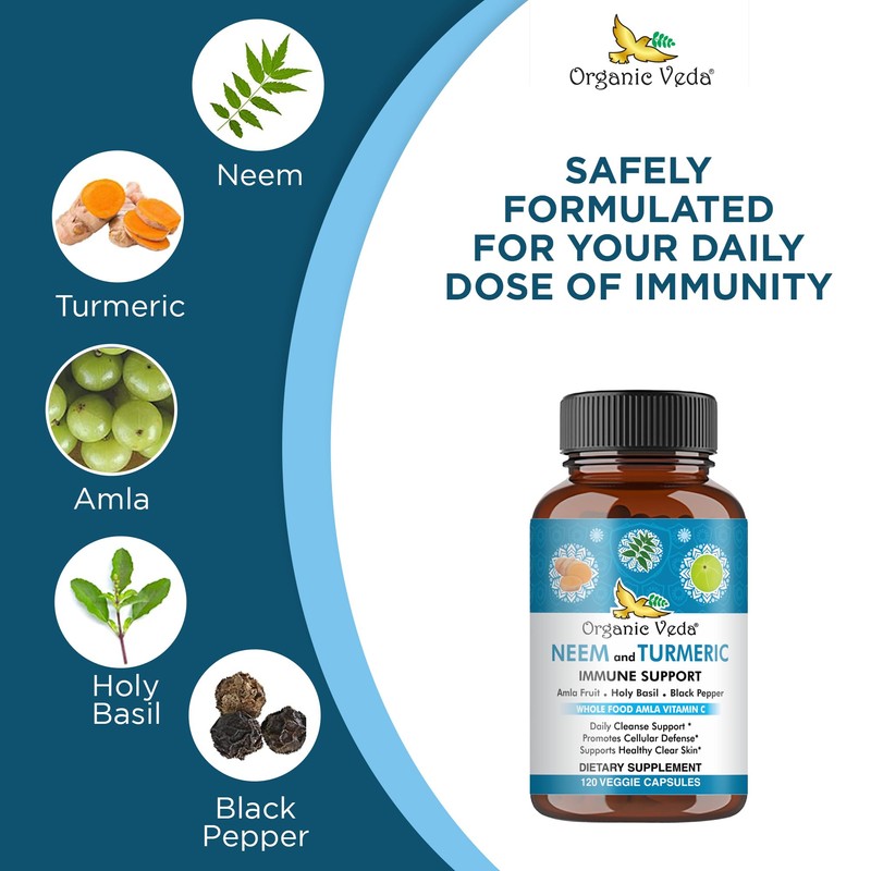 Organic Veda Neem & Turmeric Capsules with Amla Fruit, Tulsi,