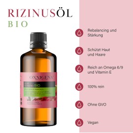 Oxxigena 100% Pure Organic Castor Oil - 500 ml - Cold Pressed - Balancing and Strengthening - Nourishing and Moisturising for Skin and Hair - Vegan, GMO-Free