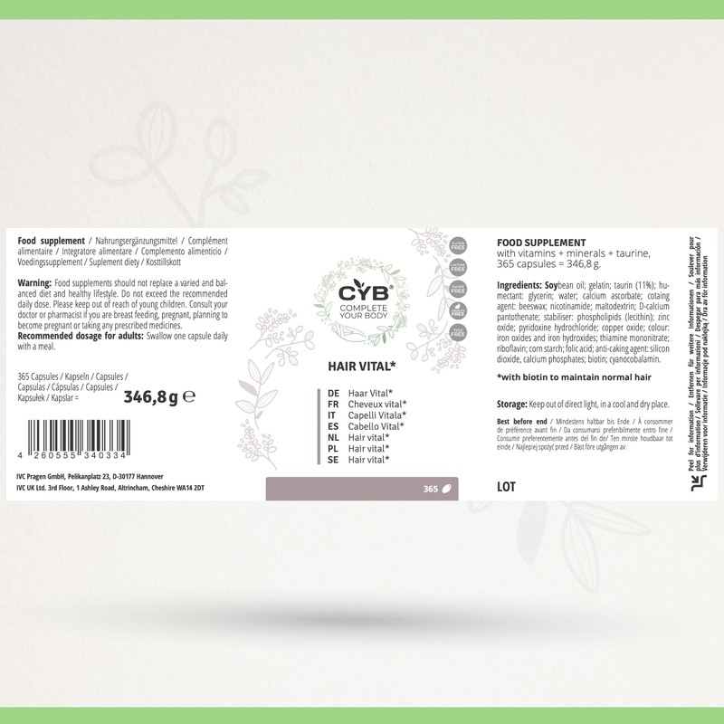 CYB Hair Vital, with 9 vitamins, zinc, copper and taurine,